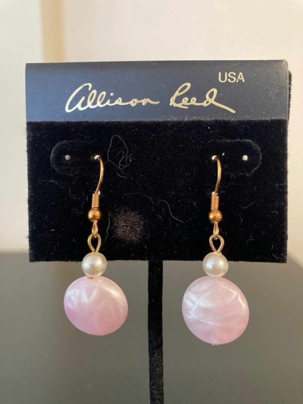 Pink Pearl Drop Earrings with Gold-Tone Hooks